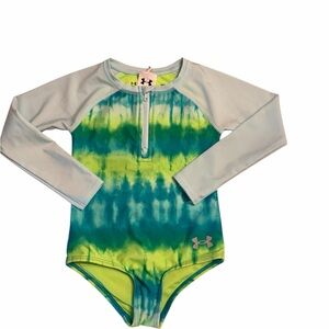 Under Armour Girls Blue-Green Tie-Dye Long Sleeve Rash Guard